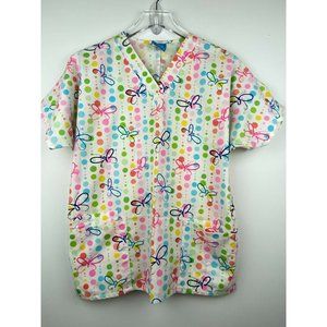 Scrub HQ Womens S Colorful Butterfly Print Scrub Top V Neck Short Sleeves